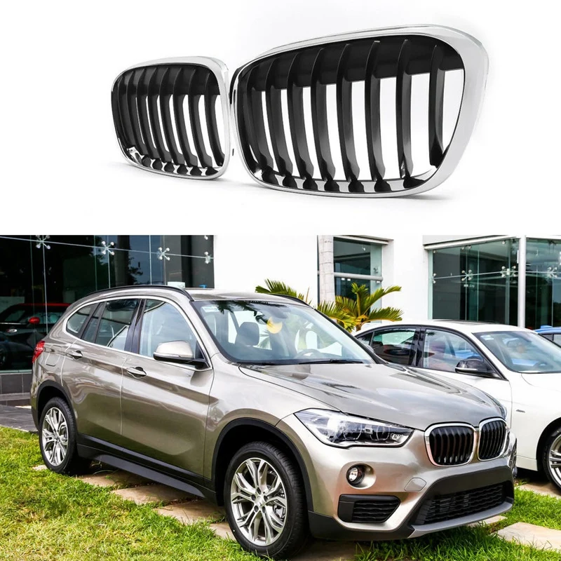 

Car Chrome+Black Front Kidney Grille Grill Fit For-BMW F48 F49 X1 X-Series 2016-2017 51117383365 51117383366