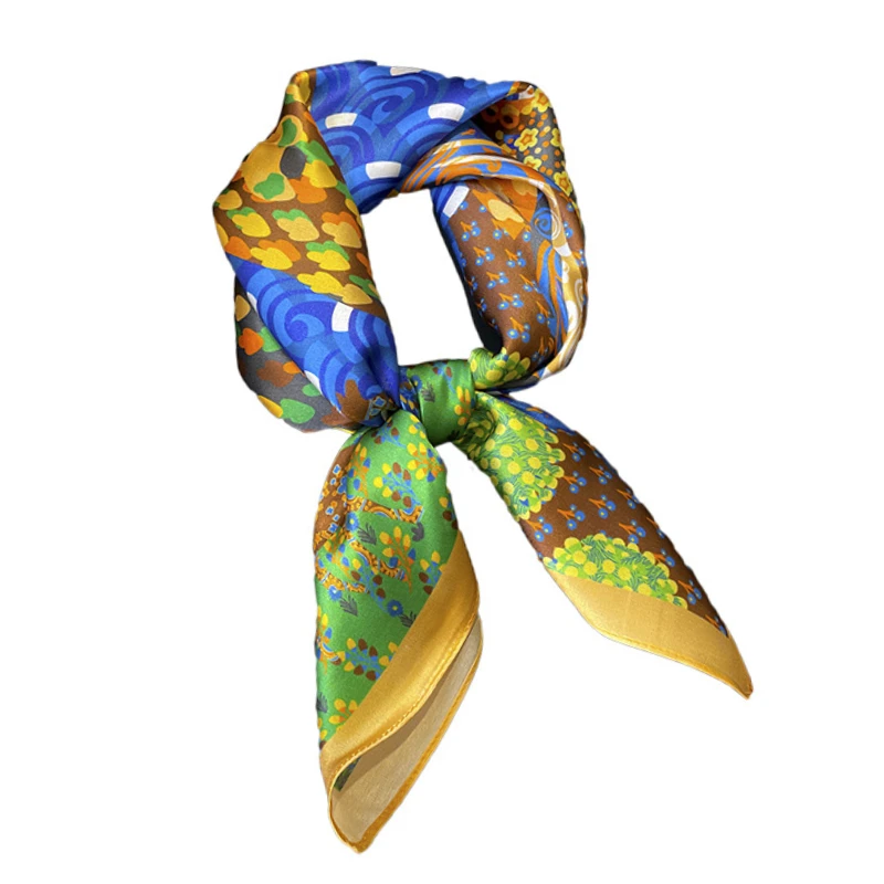 Шарф из натурального шелка 100%, женский платок из чистого шелка, квадратный шейный платок, модный головной платок с принтом, Женская атласная бандана, аксессуары