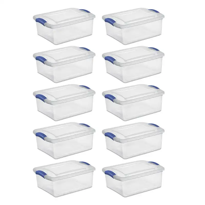 

15 Qt Latch Box Clear Base and Lid Blue Set of 10