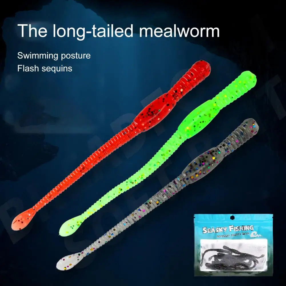 

10Pcs 7cm Soft Bait Spiral Pattern Fast Fish Gathering Simulation Angling PVC Long Tail Breadworm Worm Fake Bait Outdoor Fishing