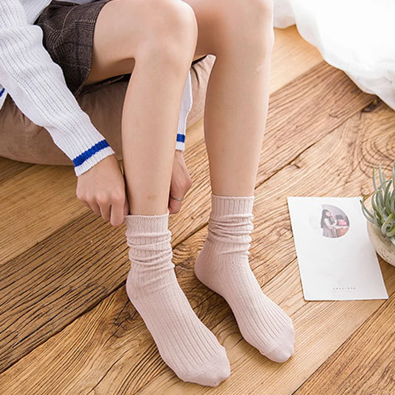 1 Pair Autumn Winter Long Cotton Loose Women Socks Fashion Casual Knitting Crew Japanese Korean College Style Solid Color Sock