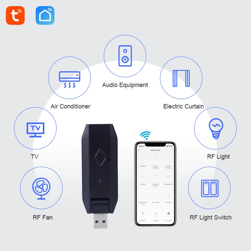 

Tuya Smart USB IR+RF Controller Wireless Control AC TC WiFi IR Remoter for Smart Home Control Wifi Universal Infrared