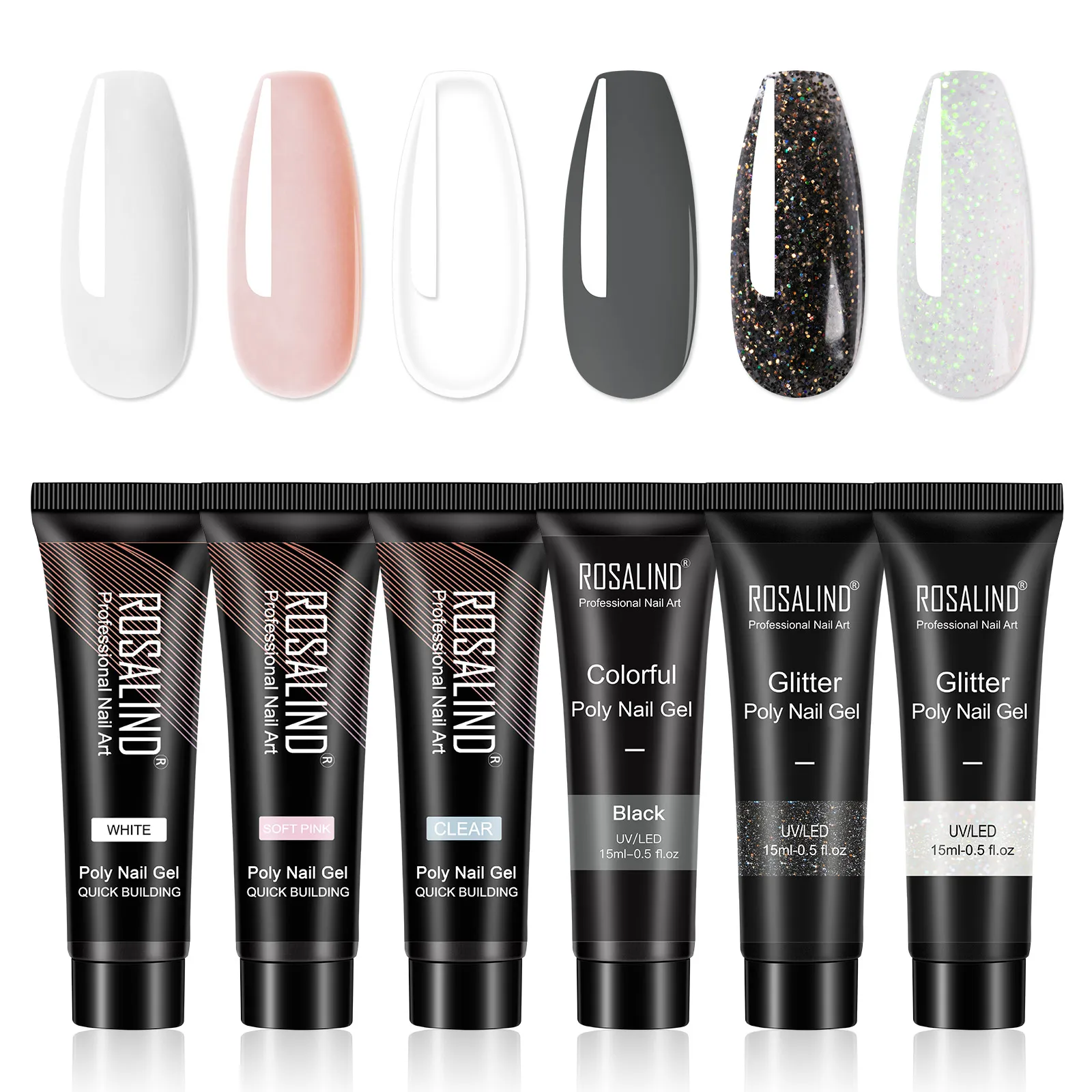 Розовый и белый блестящий полигель для ногтей ROSALIND Полупостоянный акриловый