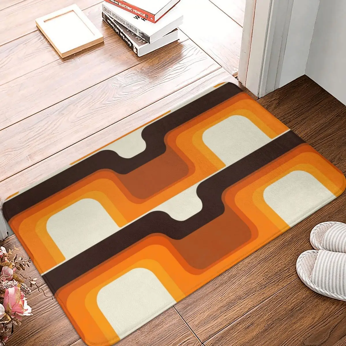 

Mid-Century Modern Meets 1970s Orange Doormat Rug carpet Mat Footpad Polyester Anti-slip Cushion Floor Mat Corridor Bedroom