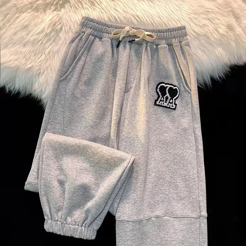 

Серые свободные спортивные штаны с принтом, женские шаровары, новинка 2021, зимние брюки-карандаш, Спортивная уличная одежда для студентов, бр...