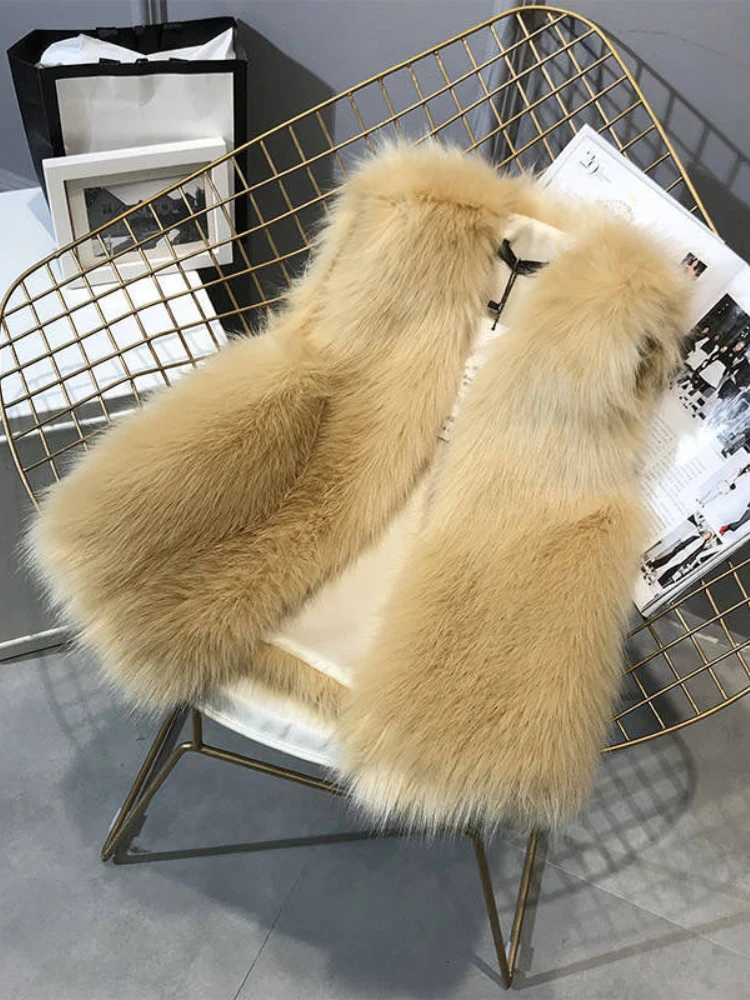 Women Fur Vest  Autumn Winter Imitation Fox Fur Coat Female Street Casual Sleeveless Warm Artificial Fox Fur Jacket Outerwear