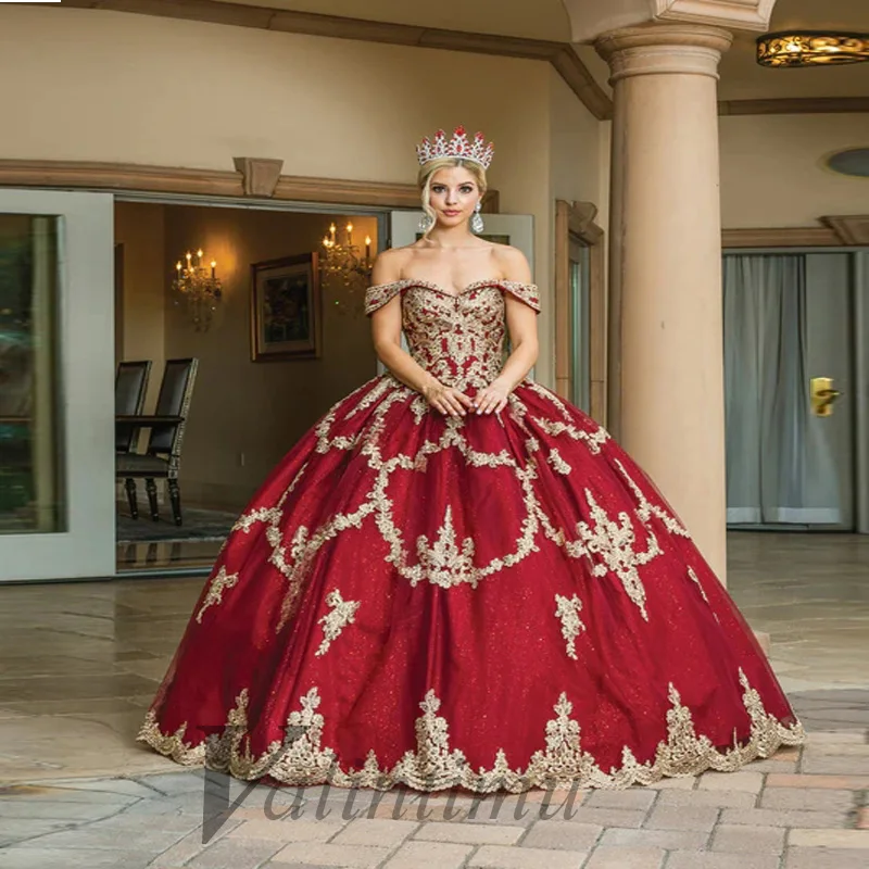 

Ball Gown Quinceanera Dress Lace Appliques Off The Shoulder Sweetheart Sweet 15 Birthday De Gala Wedding Party Personalised
