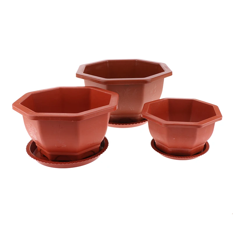 Новый бытовой шестиугольный пластиковый цветочный горшок с подносом нелегко