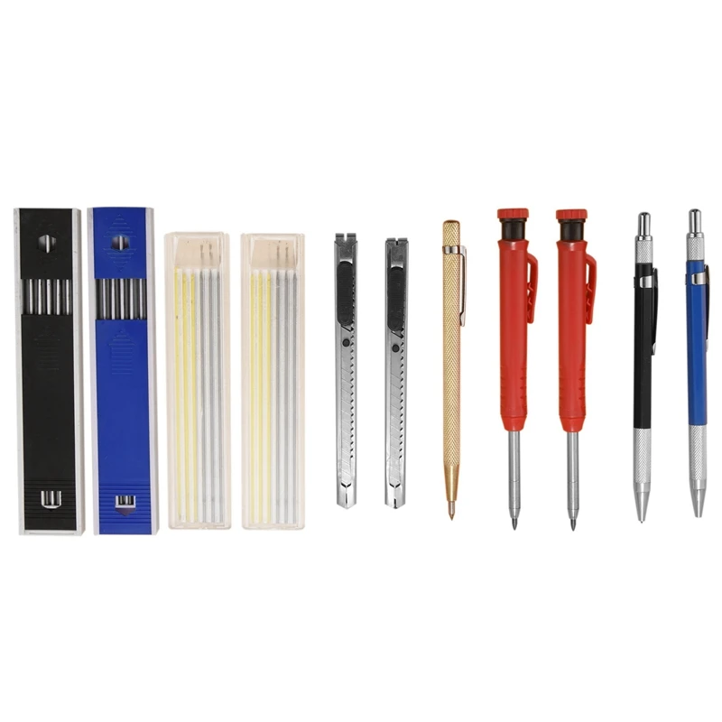 

4Pcs Solid Carpenter Pencil For Construction With 48 Refills And 2 Utility Knife,For Glass Ceramics Hardened Woodworking