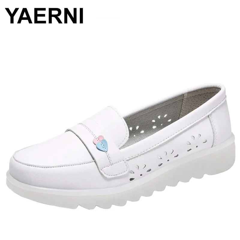 2023 New Breathable Nurse Shoes Summer White Flat Comfortable Non-slip Soft Soled Wedge Heels Hollowed Out Women's Single Shoes