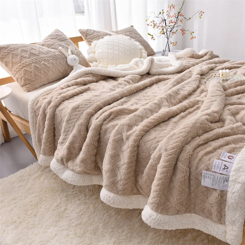 

3D jacquard taffel cashmere lamb cashmere milk velvet blanket, nap blanket, casual blanket, warm double-layer blanket