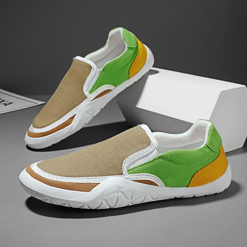 

2022 New Men Vulcanized Shoes Brand Fashion Canvas Men Shoes Rubber Sole Casual Shoes For Men Slip-on Driving Moccasins Mens