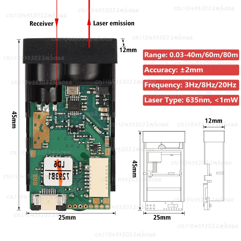 Фото Лазерный датчик расстояния Meskernel Eye Safe для ESP32 Arduino, 60 м, с последовательным интерфейсом UART №3