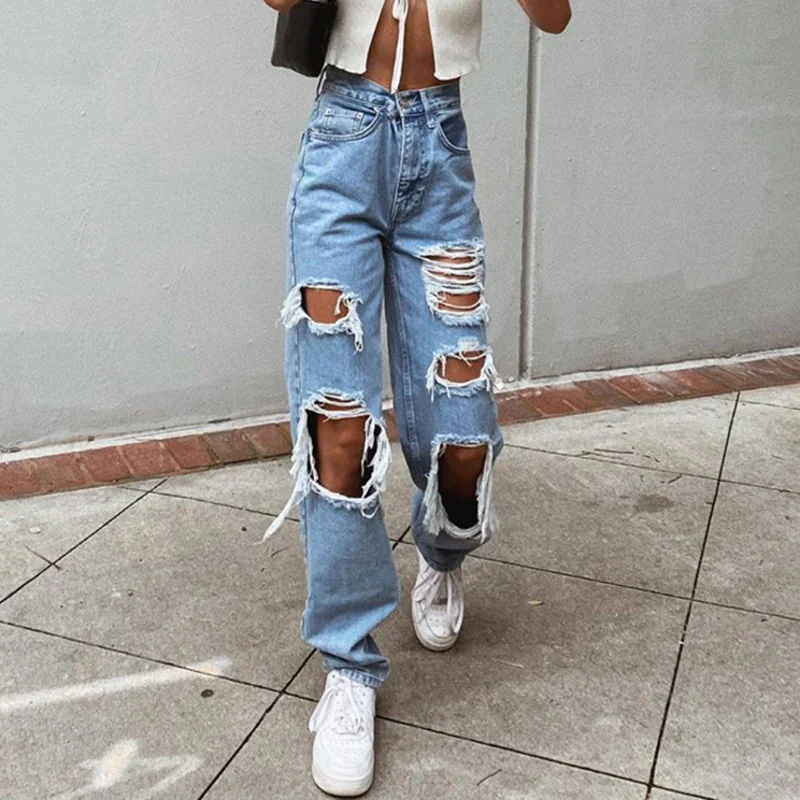 

2022 Spring Summer New Women's Blue Black High Waist Ladies Skinny Wide Leg Jeans Denim Woman Streetwear Womens Clothing Casual
