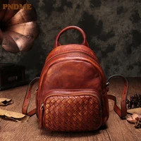 pndme vintage designer organizer genuine leather woven womens small backpack weekend daily luxury real cowhide female bagpack