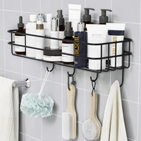 Wall Mounted Bathroom Shelves Floating Shelf Shower Hanging Basket Shampoo Holder Accessories Kitchen Seasoning Storage Rack