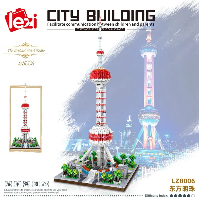 

LZ8006 World Architecture Oriental Pearl TV Tower 3D Model DIY Mini Diamond Blocks Bricks Building Toy for Children no Box