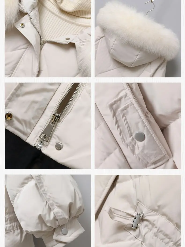 Women Down Jacket New Casual Style Fox Fur Collar White Duck Down Jackets Autumn Winter Warm Coats And Parkas Female Outwear