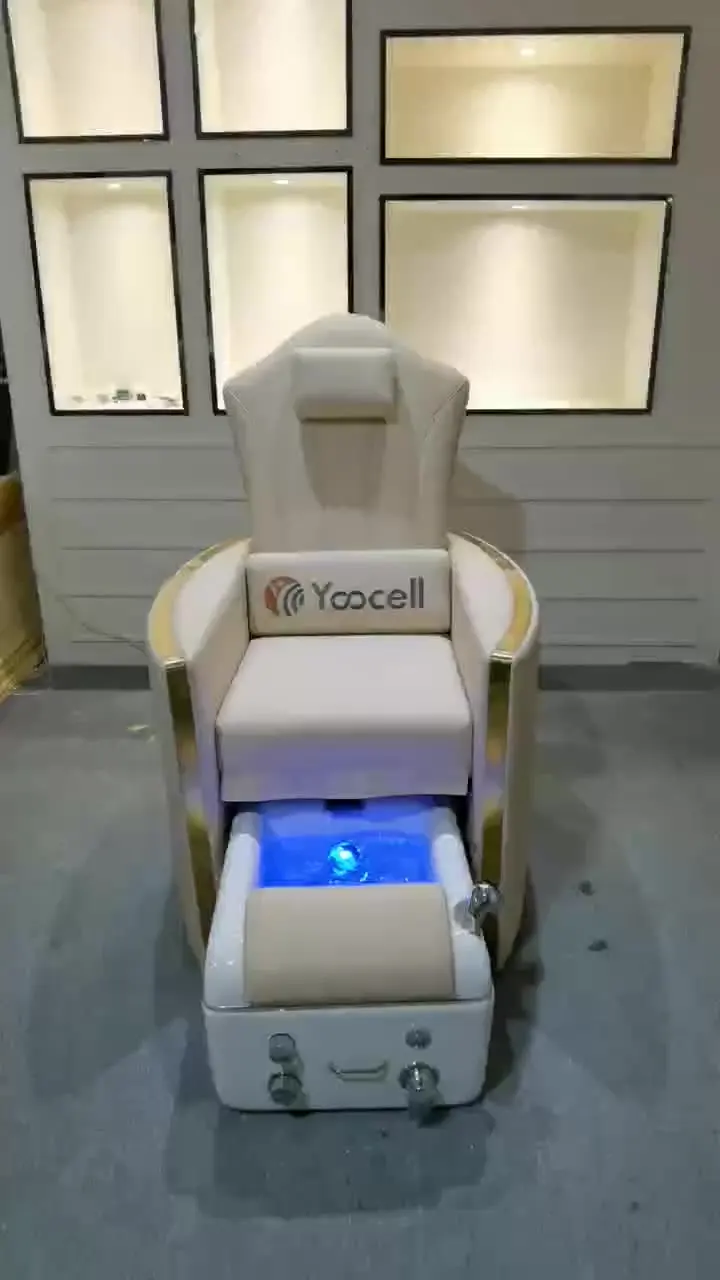 

Yoocell New arrival luxury pedicure spa chair cream leather color nail spa chair with foot bath basin for massage spa