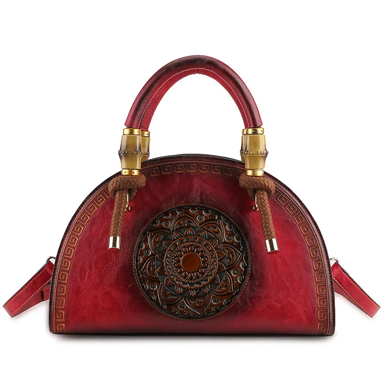 

Vintage Women Leather Handbag 2023 Retro Chinese Style Ladies Tote Bag Luxury Designer Female Shoulder Bags