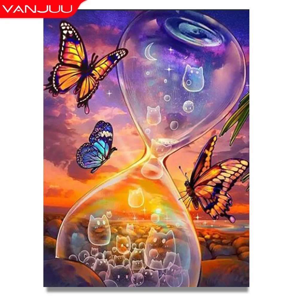 

Full Round Square Diamond Painting Butterfly Mosaic Embroidery Cute Hourglass Elf Rhinestones Painting Home Decor
