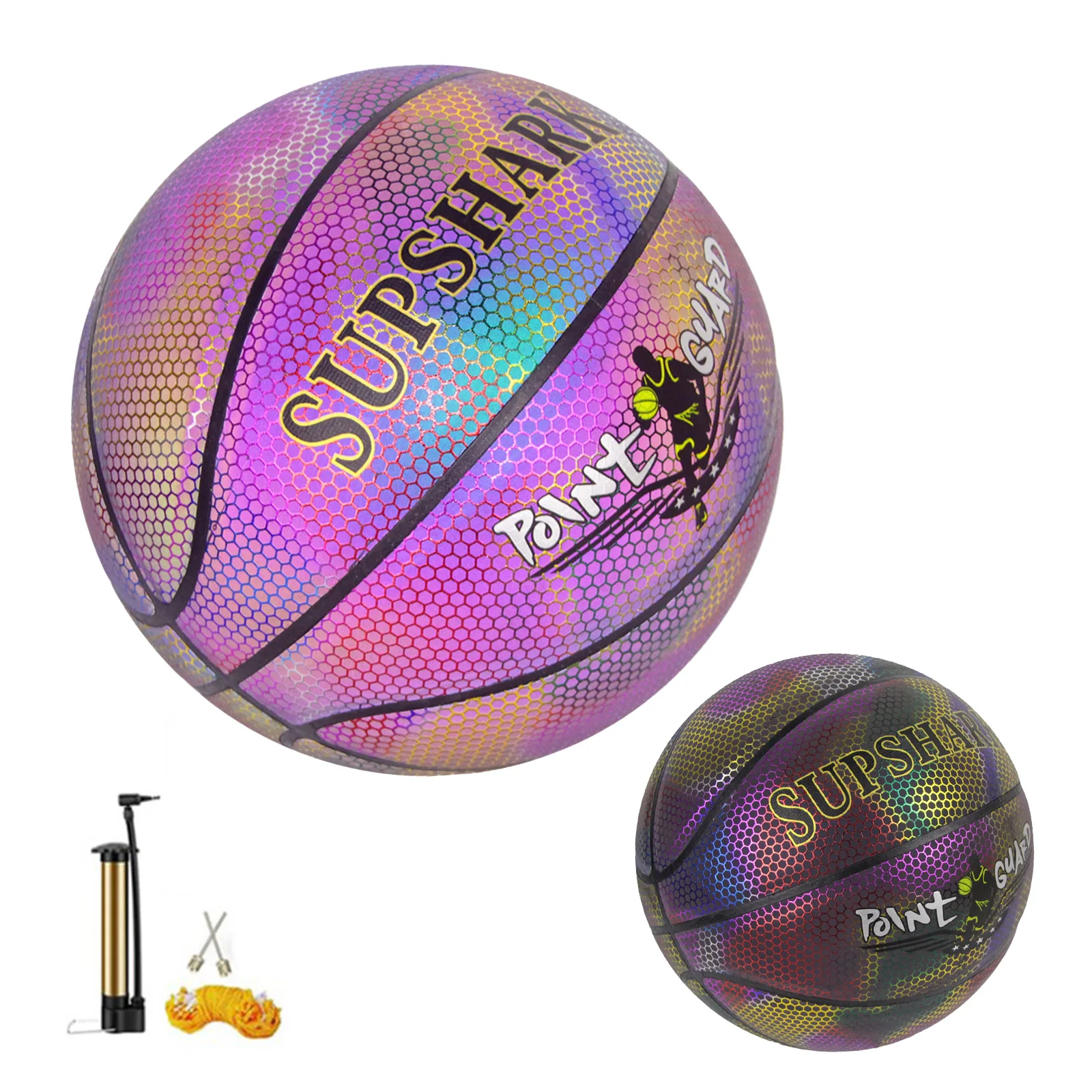 

Adult Game Ball Reflex Basketball 644g/1.4LB Reflective Black Reflective PU Leather Rubber Liner Standard NO.7