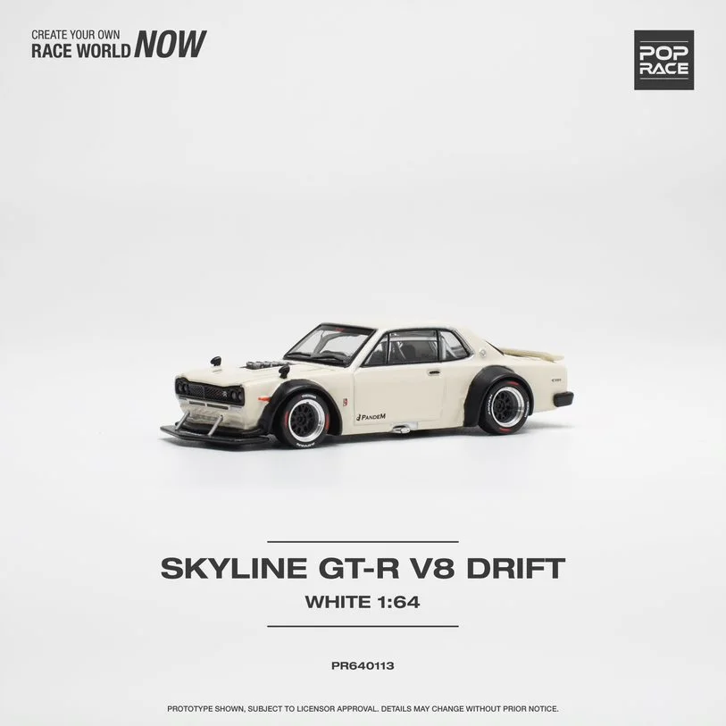 PopRace 1:64 nissan SKYLING GT-R V8 DRIFT белый литой под давлением сплав модель автомобиля