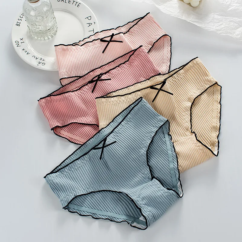 

Women's Cotton Underwear Sexy Solid Color Panties Fashion Comfort Bow Briefs Plus Size Med Waist Seamless Underpants Lingerie