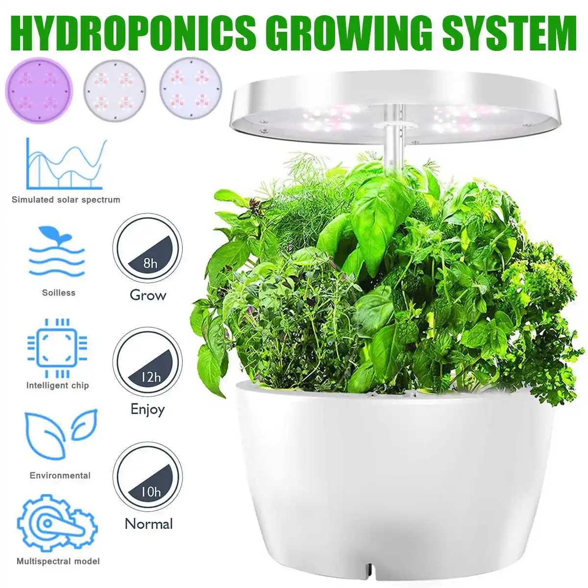 Smart Automatic Hydroponics Growing System Soilless Cultivation Of Small Flower Pots with Led Grow Light for Home Kitchen