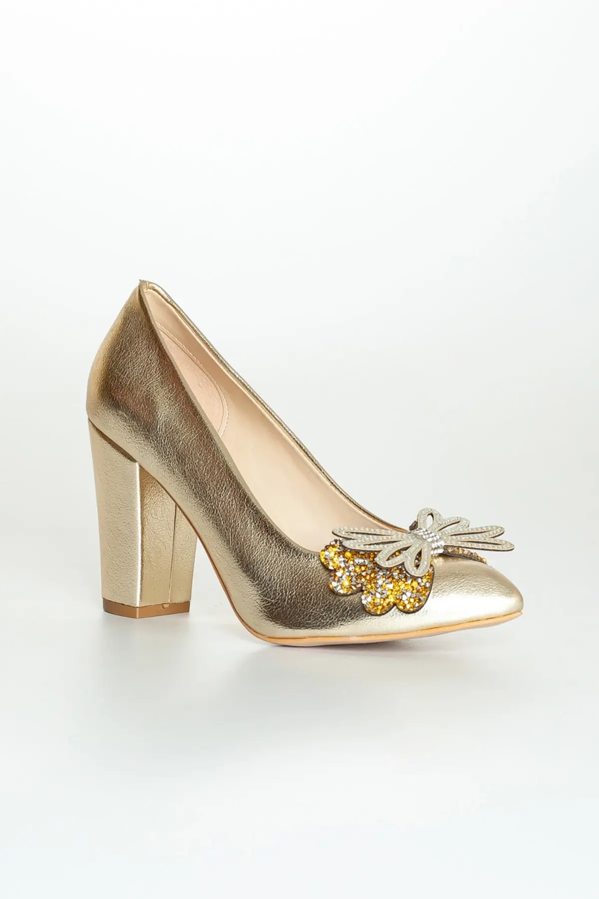 

Женские модные туфли ручной работы на высоком каблуке с золотыми кристаллами и камнями