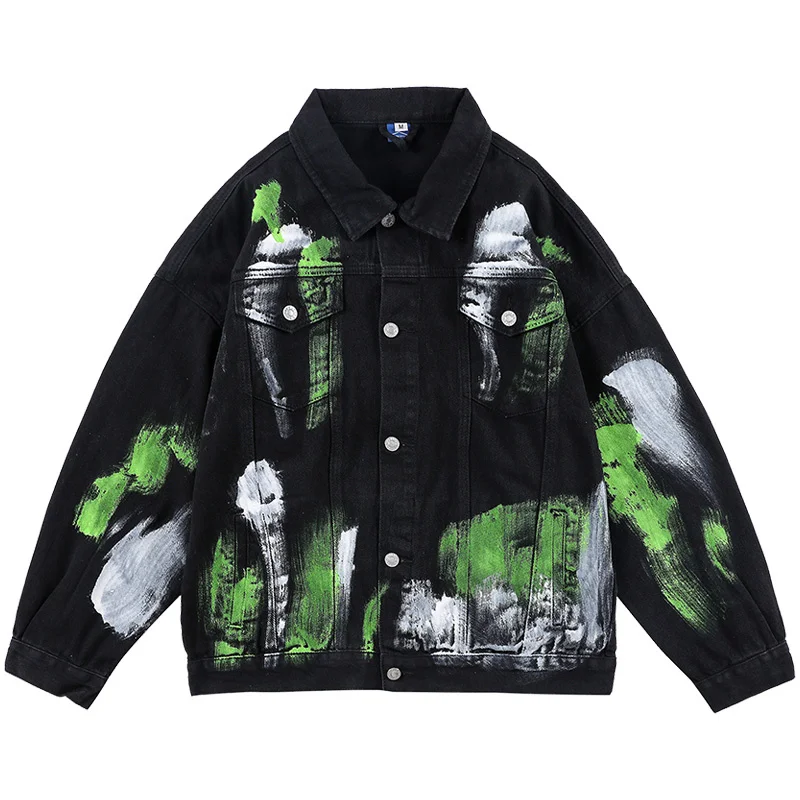 

Fashion Jean Jacket Men Denim Hip Hop Jacket Streetwear Graffiti Jean Coat Men Women Korean Loose Autumn Couple Coat Clothes