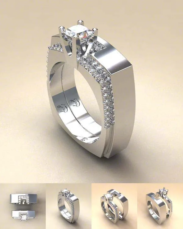 

S925 sterling silver, European and American creative square inlaid Mosan diamond set ring, wedding party engagement ring