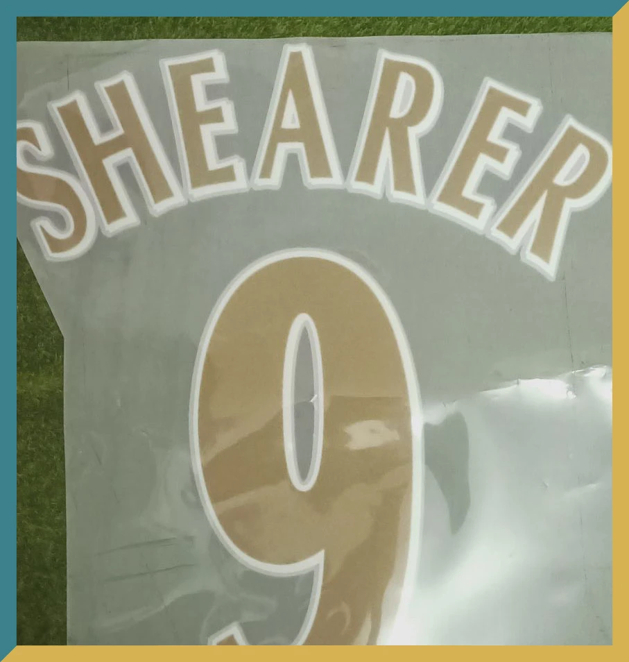

Flocked Vintage Gold Football Badge \10 and \9 name and number print