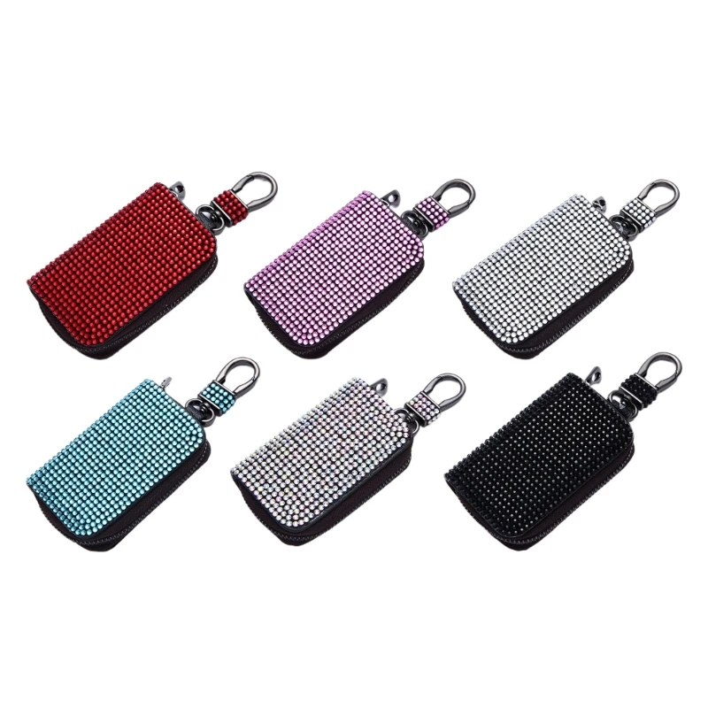 

D7WD Bling Car Leather Bag Crystal Zipper Bag for Most Car Keys Women