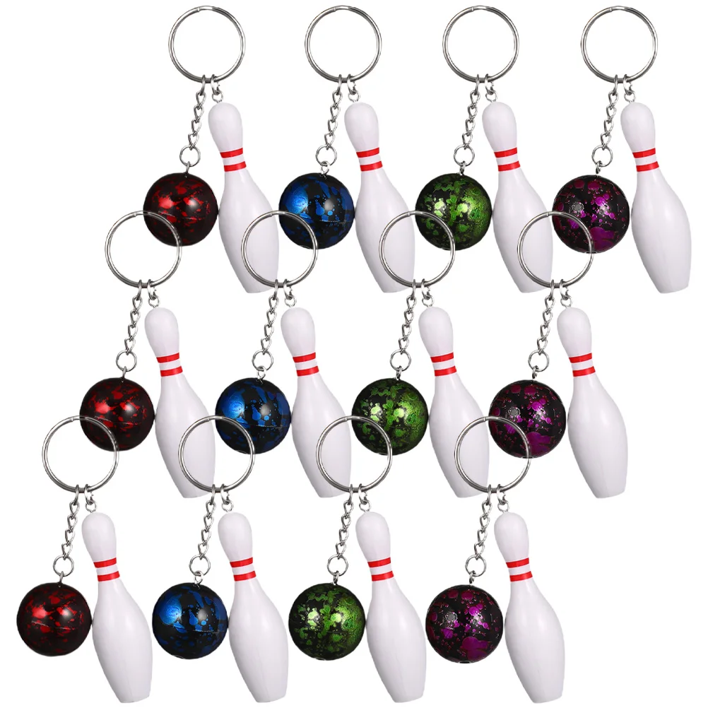12Pcs Decorative Bowling Keychains Bag Backpack Hanging Keychains Decors Small Bowling Keychains