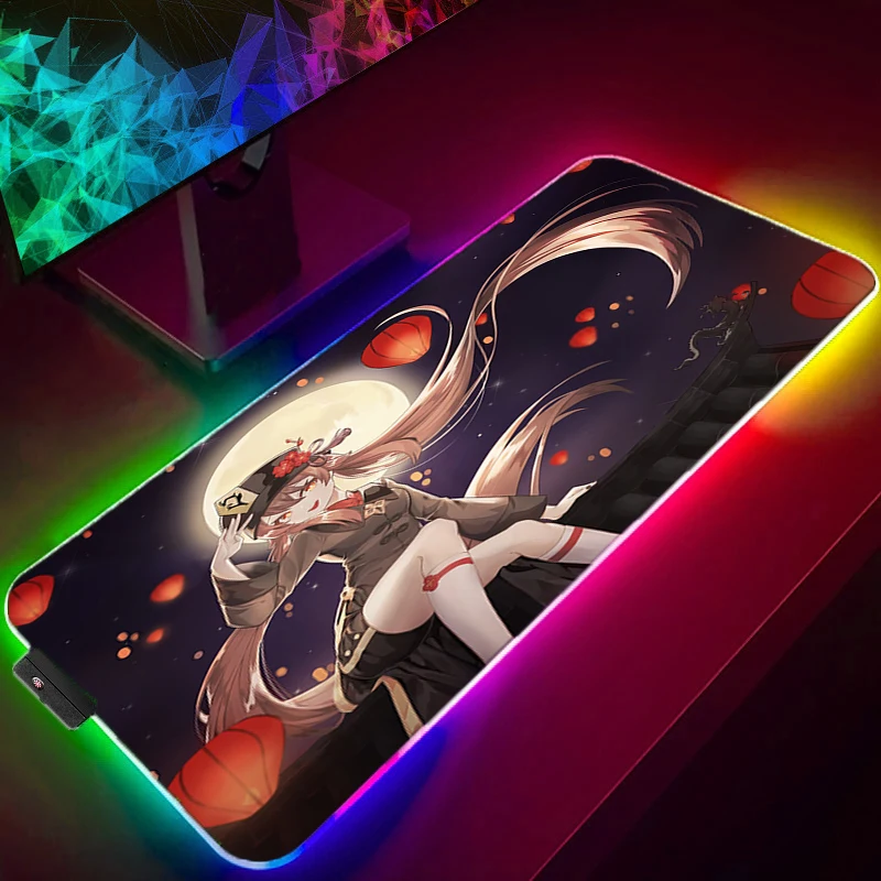 

Игровой коврик для мыши Xxl Genshin со светодиодной подсветкой, аксессуары RGB, большой игровой Настольный коврик для ПК, Бесплатная доставка, ков...