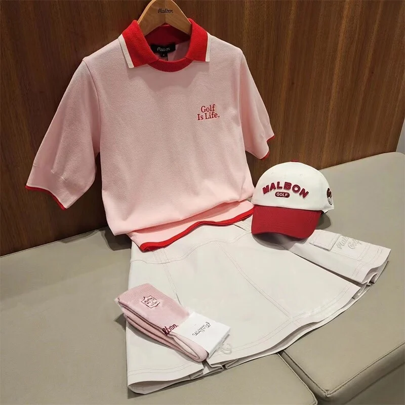 Malbo Golf Shirt Women 2023 Summer Golf Clothing  Casual Lape Short Sleeve ice Silk Knitwear Academy Style Slim Polo T-Shirt