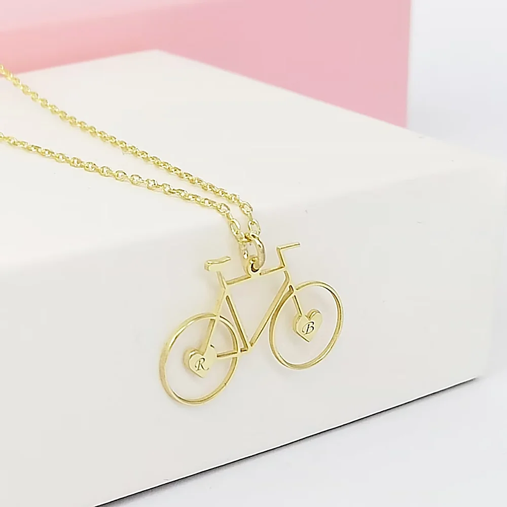 

Custom Letter Necklace for Women Hollow Out Bicycle Shape Pendant Necklaces Stainless Steel Customized Jewelry Birthday Gifts