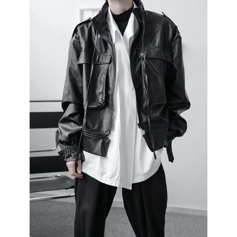Fall Fried Street Korean Streetwear Coat Removable Hem PU Leather Jackets Niche Dark Women Zipper Motorcycle Steampunk Outwear