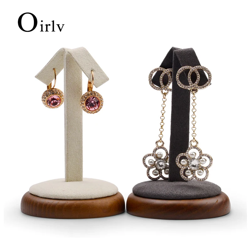 Oirlv Solid Wood Earring Display Holder Ear Stud Display Shelft Round Jewelry Organizer Stand for Showcase