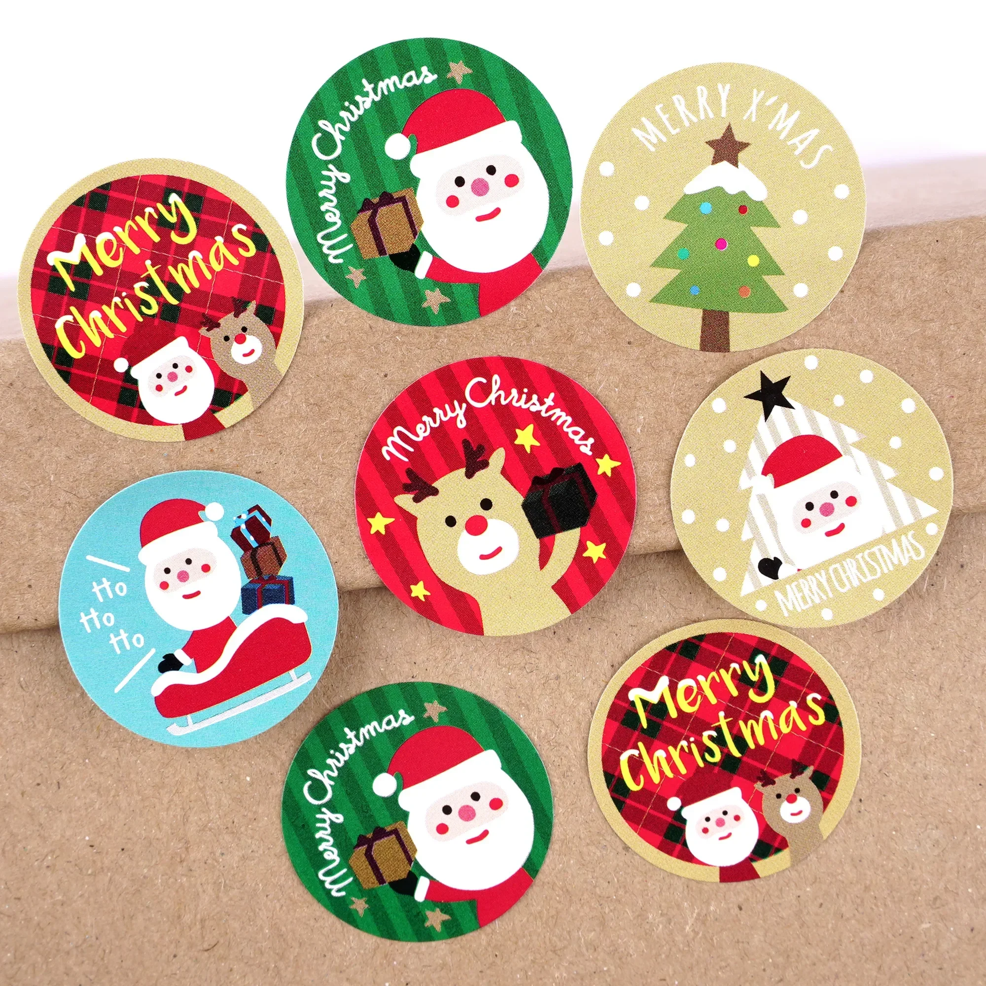 Круглые рождественские подарочные наклейки для украшения упаковки с