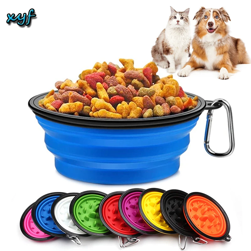 Dog Bowl Slow Food Bowl Collapsible Silicone Cat Feeding Bowl Travel Folding Portable Puppy Dish Drink Water Bowl Pet Feeder
