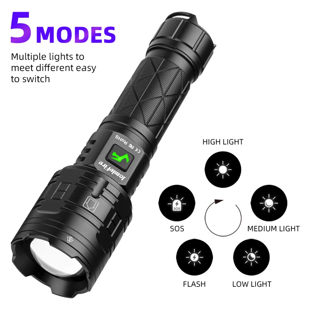 

Fishing Hunting Outdoor LED Flashlight Universal Powerful Rechargeable With USB Cable XHP160 16core 17.3x4.7x3.4cm