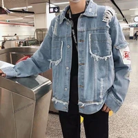 2022 spring autumn mens korean loose young student denim jacket trendy brand handsome mens cloth patch casual jacket
