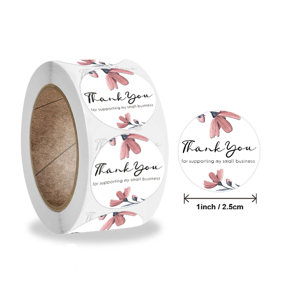 

500pcs 1 Inch Leaf Floral Thank You for Supporting for My Small Business Stickers Seal Label Tag Envelope Gift Box Decor