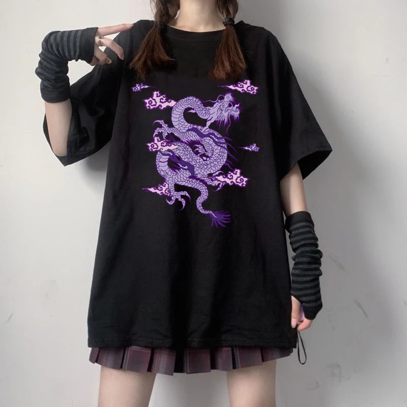 

Streetwear Tops Men's T-shirt Ulzzang Harajuku Vintage Chinese Dragon Print T-shirt Summer Oversized Loose Casual Women Tshirt