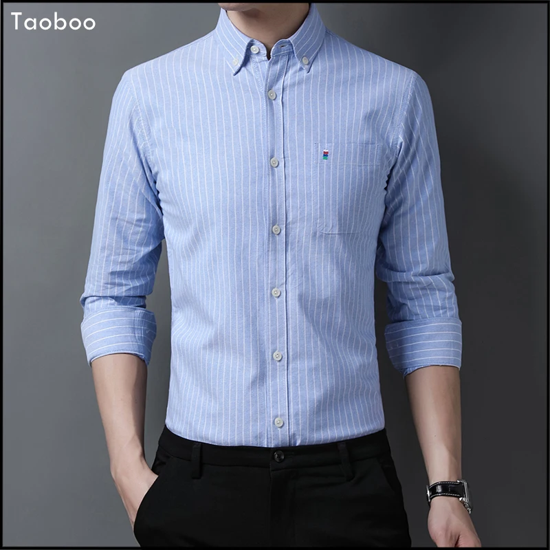 Мужская хлопковая рубашка в полоску с длинным рукавом