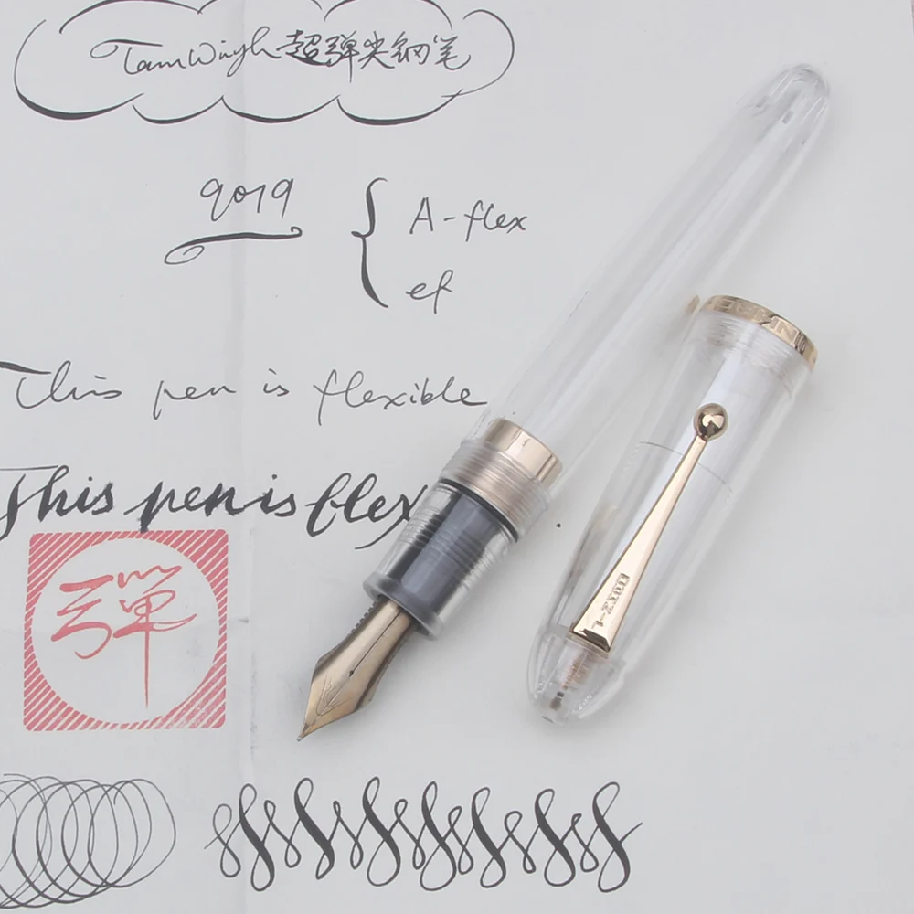 Фото Новая ручка-фонтан Jinhao 9019 Super Elastic Flex Nib, прозрачная, мягкая, гибкая, для скетчинга, с цветочным узором, круглая, готическая, мягкая для письма №2