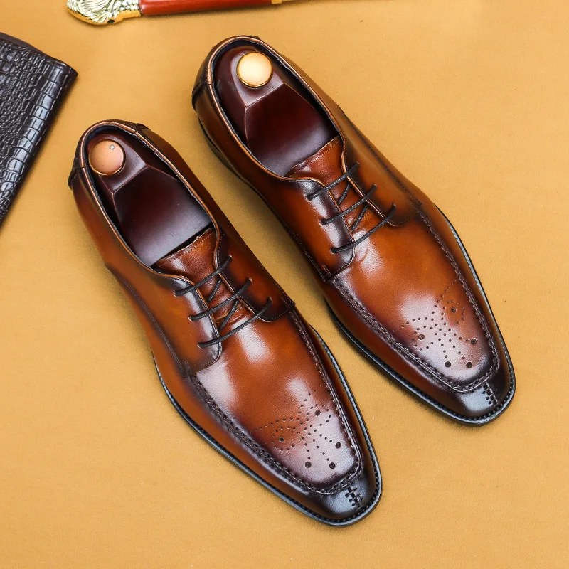 

Genuine Leather Oxford For Men High Quality Coffee Black Elegant Office Dress Shoes Men Business Square Head Formal Suit Shoes