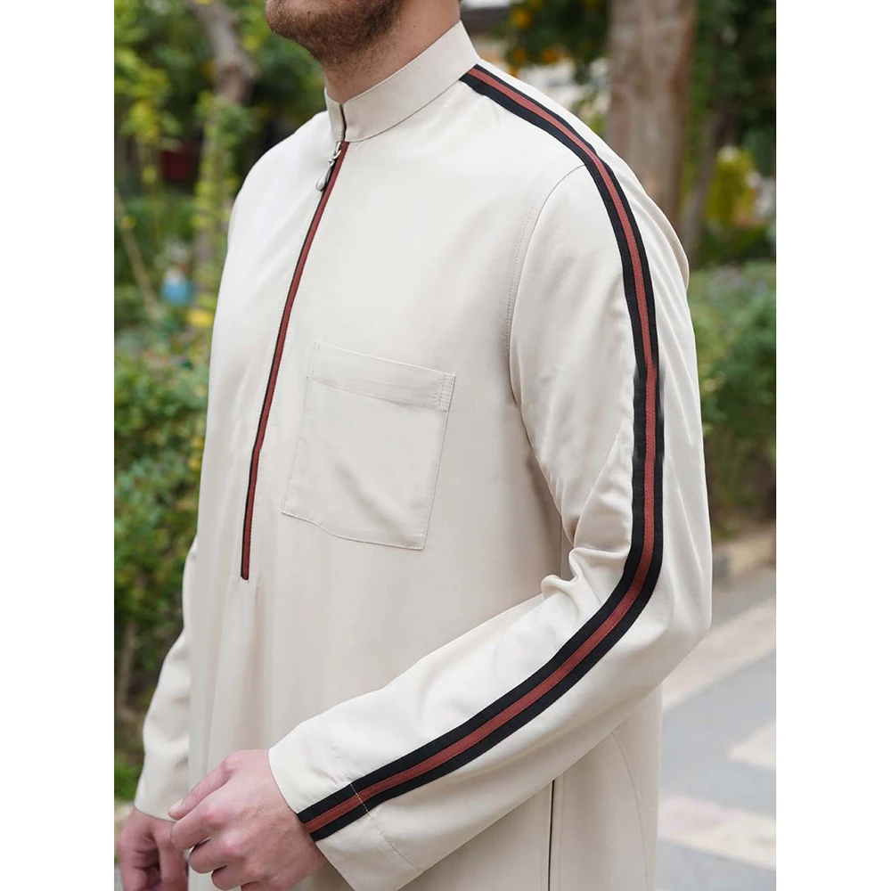 New Muslim Men's Jubba Thobe Middle East Arab Turkey Ramadan Robe Solid Simple Zipper Kaftans Pakistan Dubai Islam Men Robe